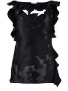 Emanuel Ungaro V-neck Ruffled Blouse, Women's, Size: 44, Black, Silk/polyamide/polyester