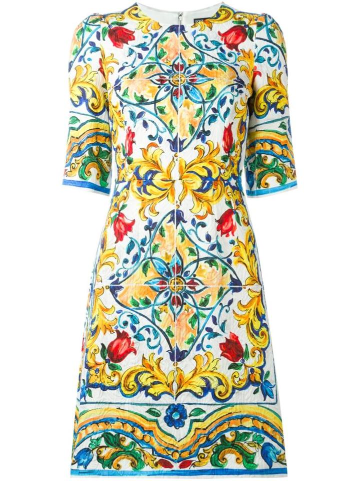 Dolce & Gabbana Majolica Print Dress, Women's, Size: 36, Cotton/silk/spandex/elastane