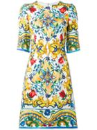 Dolce & Gabbana Majolica Print Dress, Women's, Size: 36, Cotton/silk/spandex/elastane