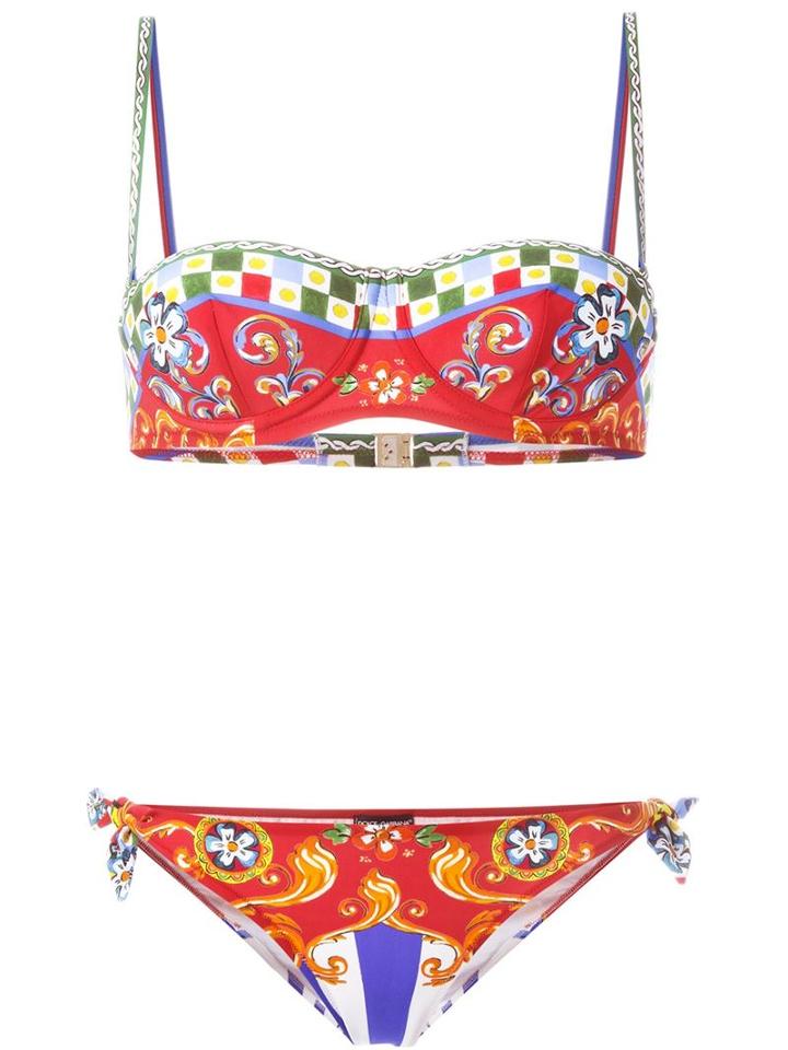 Dolce & Gabbana Carretto Siciliano Printed Bikini, Women's, Size: 2, Polyamide/spandex/elastane