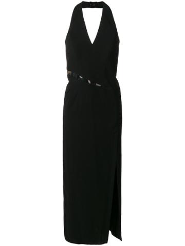 Thierry Mugler Vintage Contrast Panel Halterneck Gown - Black