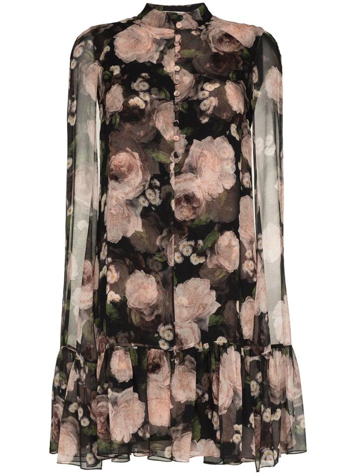 Erdem Constantine Rose Print Silk Dress - Black