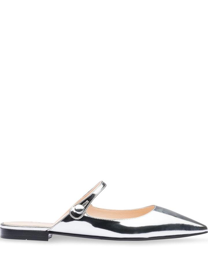 Prada Strap Detail Slippers - Silver