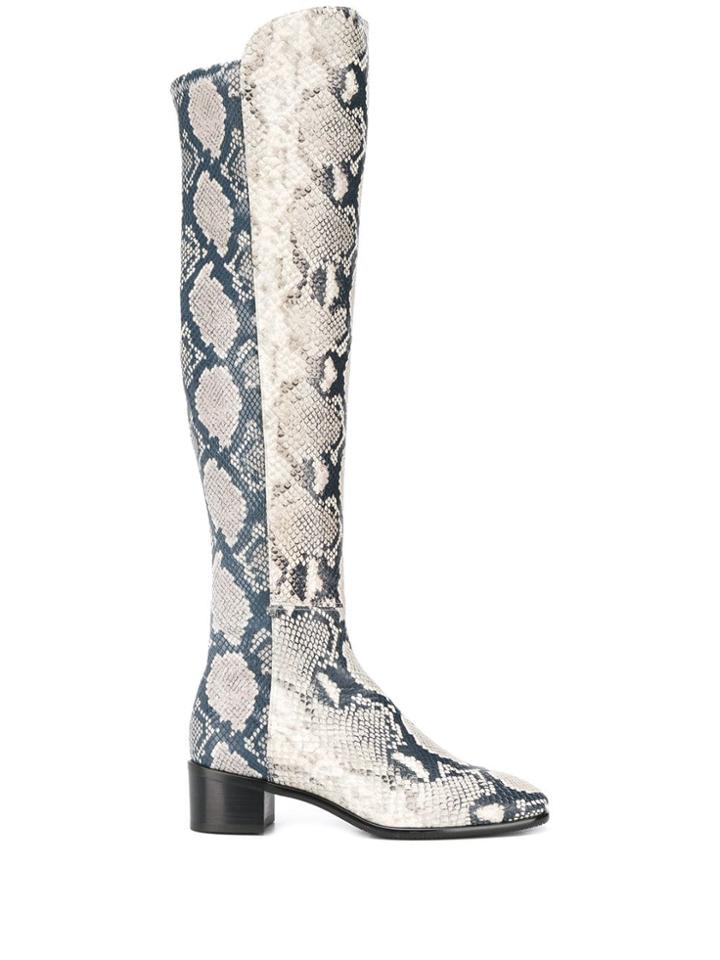 Stuart Weitzman Long Python Print Boots - Neutrals
