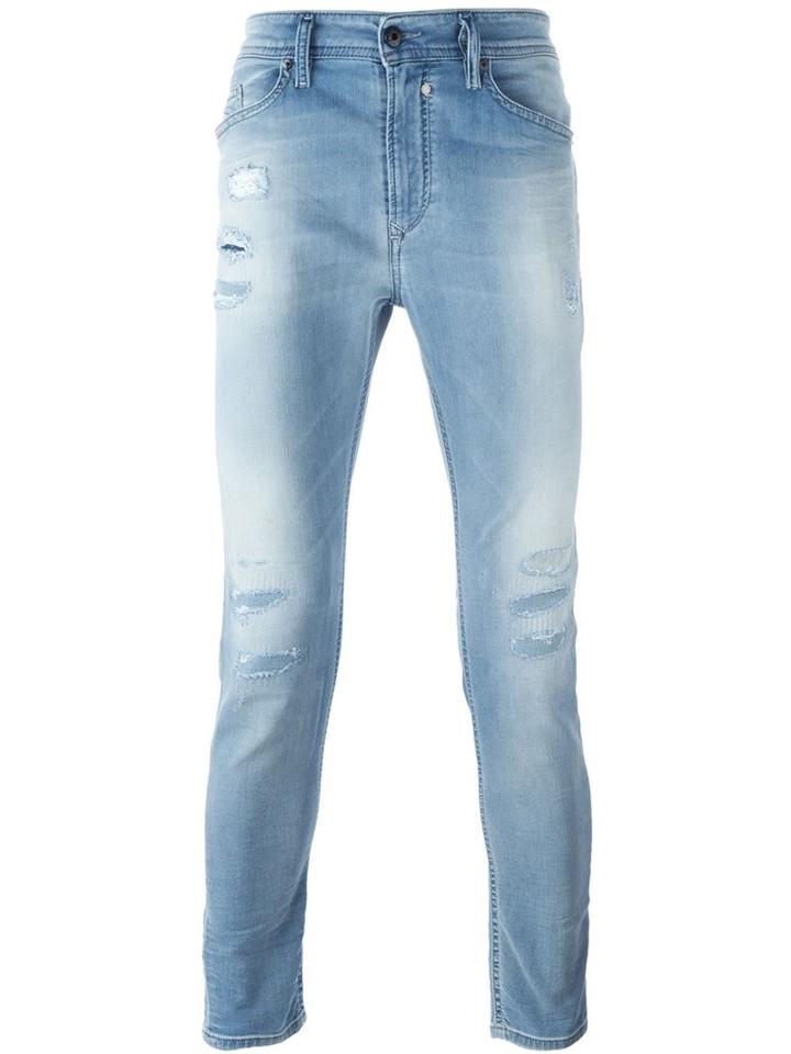 Diesel Distressed Skinny Jeans, Men's, Size: 32, Blue, Cotton/polyester/spandex/elastane