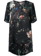 Adam Lippes Floral Print Sheer Sleeve Dress - Black