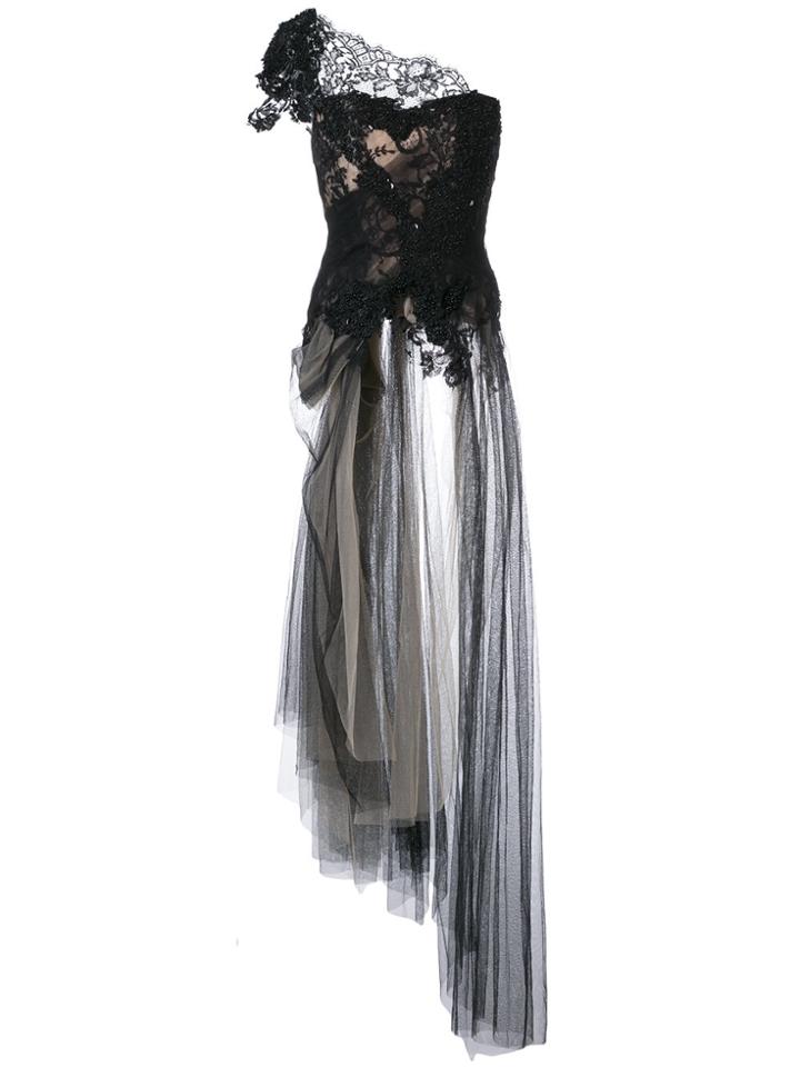 Trash Couture One Shoulder Lace And Tulle Corset - Black