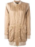Balmain Collarless Bomber Style Coat, Women's, Size: 38, Brown, Cotton/polyamide/spandex/elastane/viscose