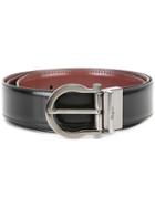 Salvatore Ferragamo Varnished Reversible Gancino Belt, Men's, Size: 115, Black, Calf Leather