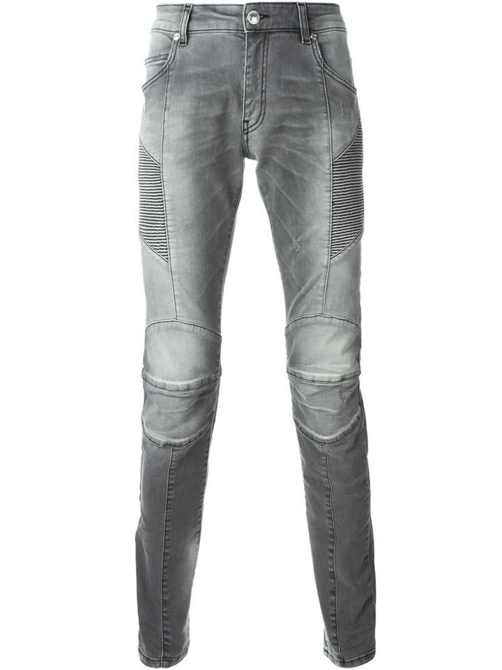 Pierre Balmain Skinny Biker Jeans, Men's, Size: 33, Grey, Cotton/spandex/elastane