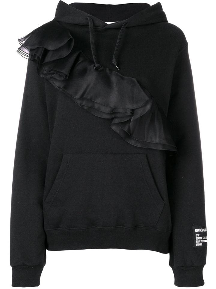 Brognano Ruffled Detail Hoodie - Black