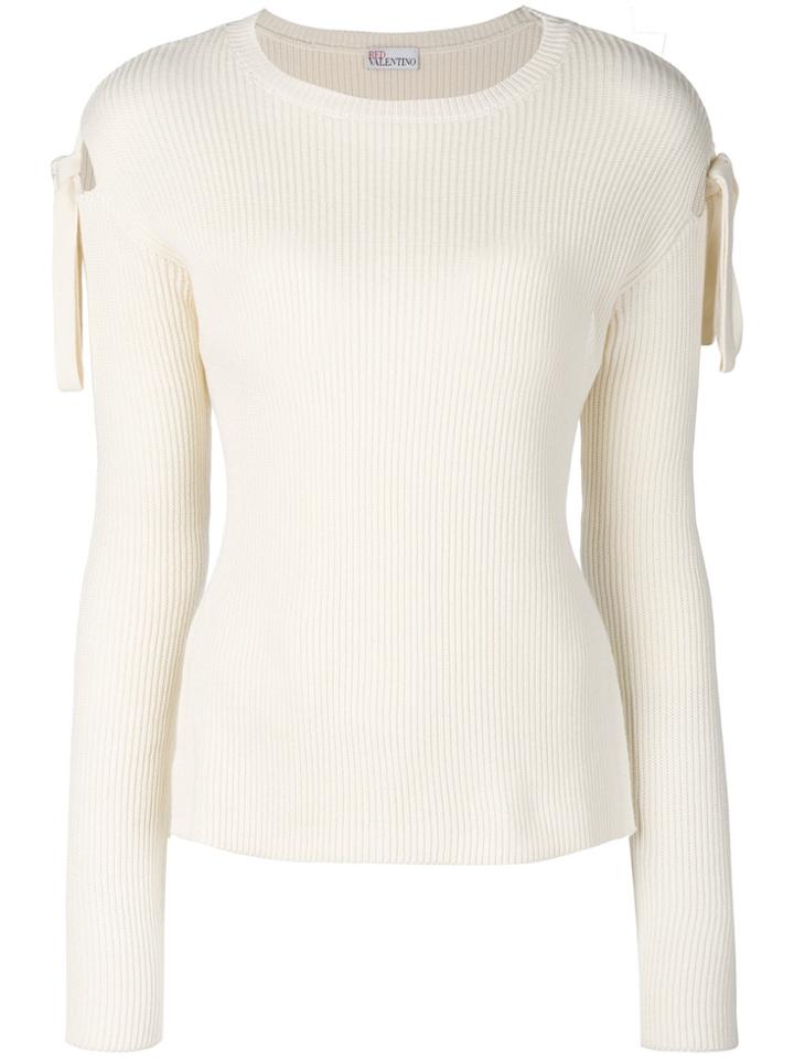 Red Valentino Tied Detail Ribbed Jumper - White
