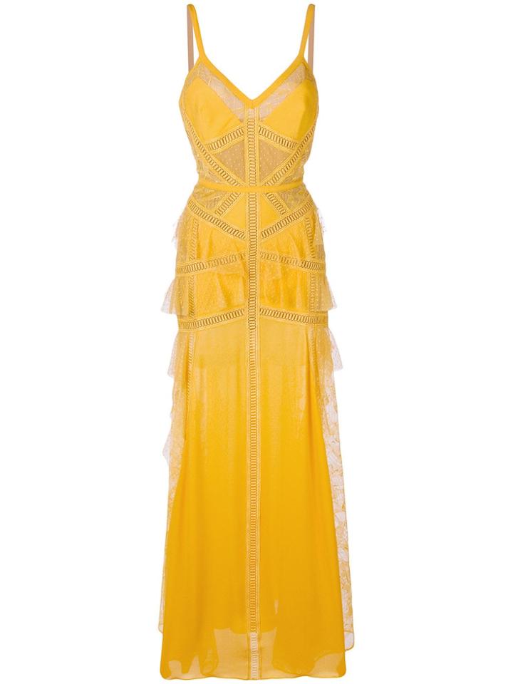 Elie Saab Lace Panel Tiered Gown - Yellow