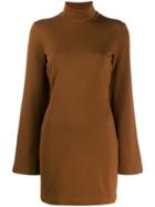 Sara Battaglia Short Turtleneck Dress - Brown
