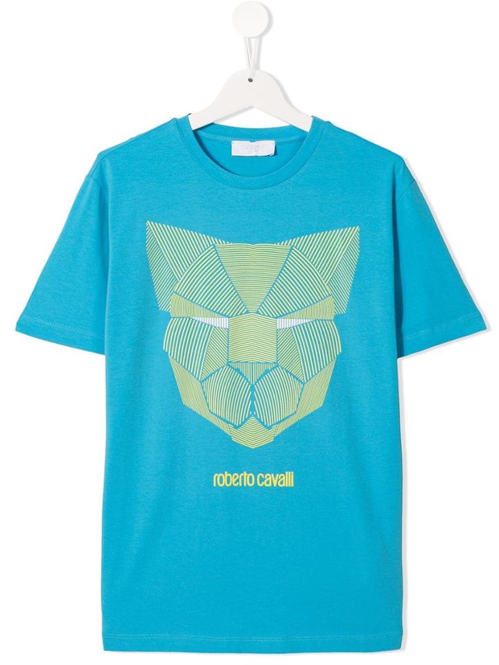 Roberto Cavalli Junior Teen Cat Print T-shirt - Blue