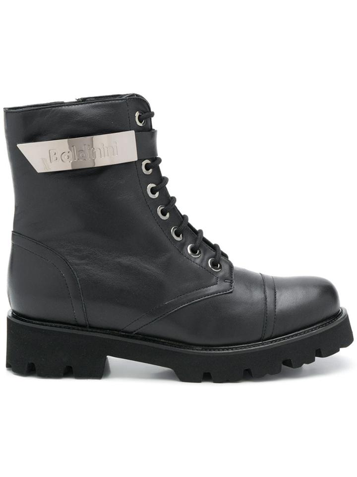 Baldinini Logo Plaque Combat Boots - Black