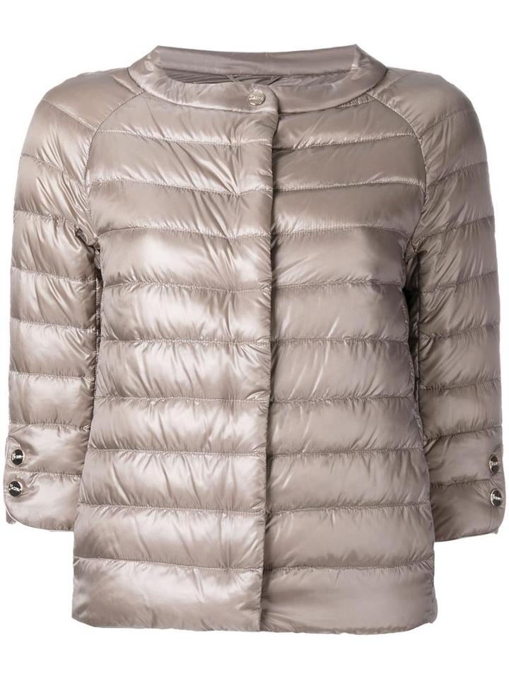 Herno Three-quarters Sleeve Puffer Jacket, Women's, Size: 46, Nude/neutrals, Polyamide/acetate/feather