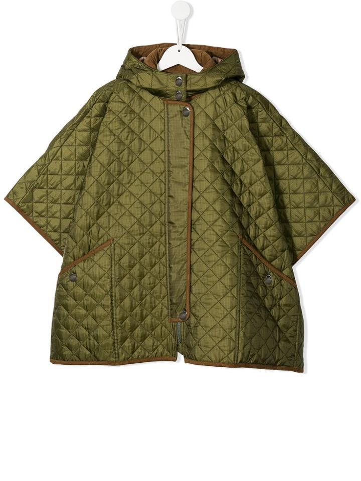 Burberry Kids Teen Diamond-quilt Hooded Jacket - Green
