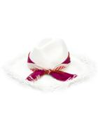 Borsalino Ribbon Frayed Trim Hat - White