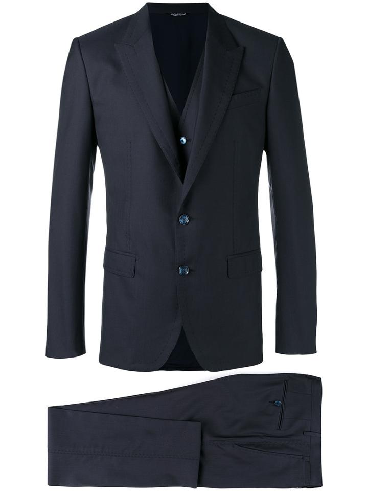 Dolce & Gabbana Three-piece Suit, Men's, Size: 50, Blue, Silk/cotton/virgin Wool