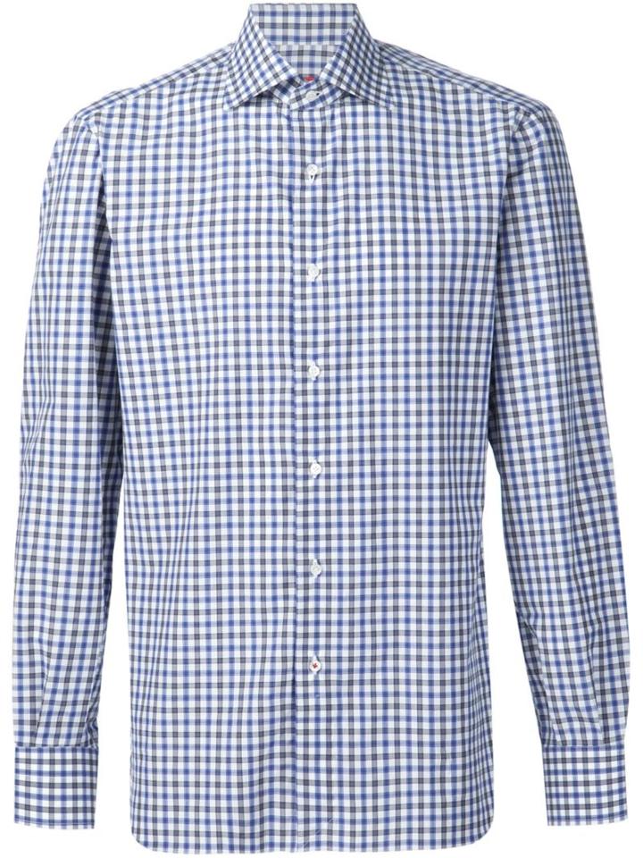 Isaia Checked Shirt, Men's, Size: 17 1/2, Blue, Cotton
