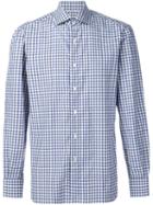 Isaia Checked Shirt, Men's, Size: 17 1/2, Blue, Cotton