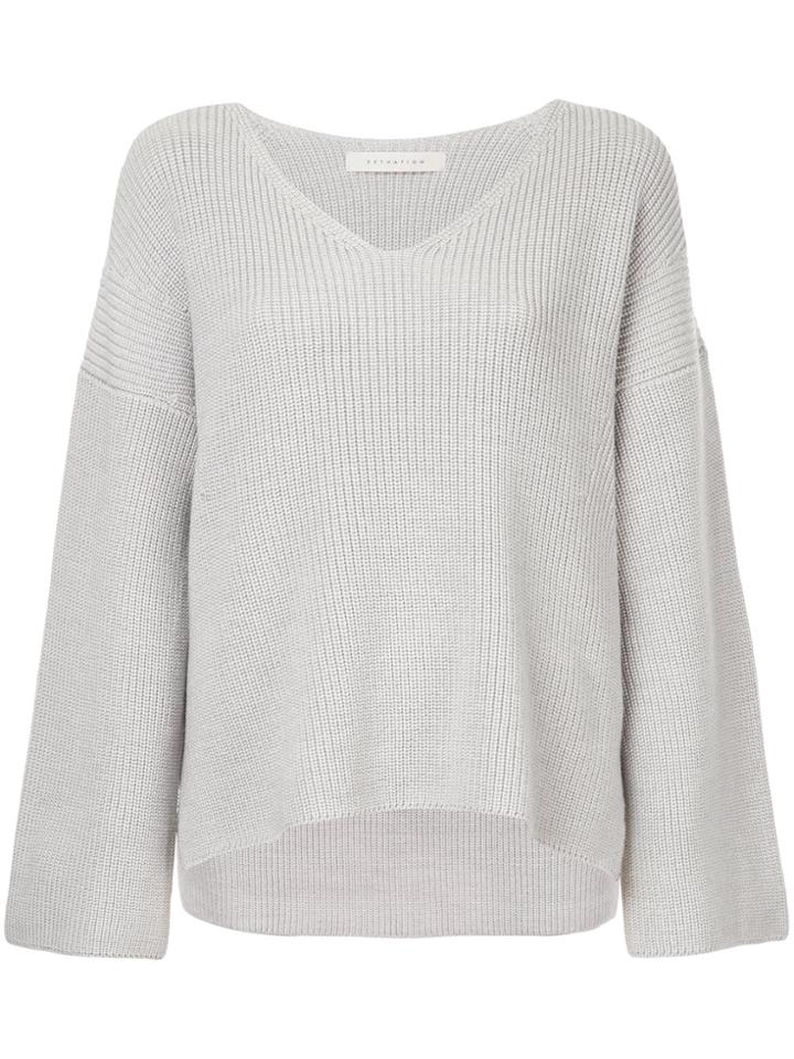 Estnation V-neck Flared Sleeve Top - Grey