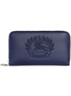 Burberry Embossed Crest Two-tone Leather Ziparound Wallet - Blue
