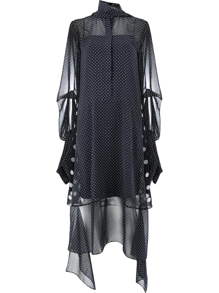 Rokh Polka Dot Asymmetric Shirt Dress - Black