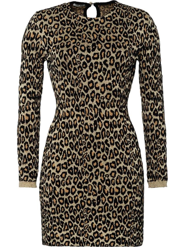 Miu Miu Leopard Print Mini Dress - Gold
