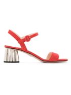 Prada Metallic Heel Sandals - Red
