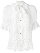 Dolce & Gabbana Polka Dot Ruffled Blouse, Women's, Size: 42, White, Silk/cotton/polyamide