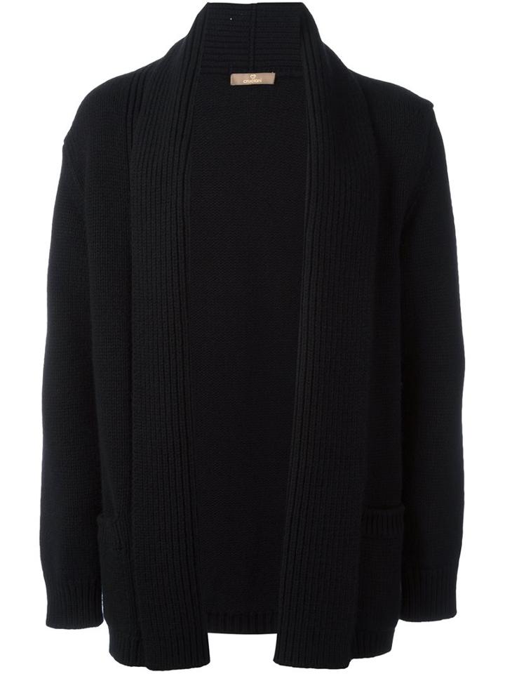 Cruciani Shawl Lapel Ribbed Cardigan, Men's, Size: 54, Black, Cashmere