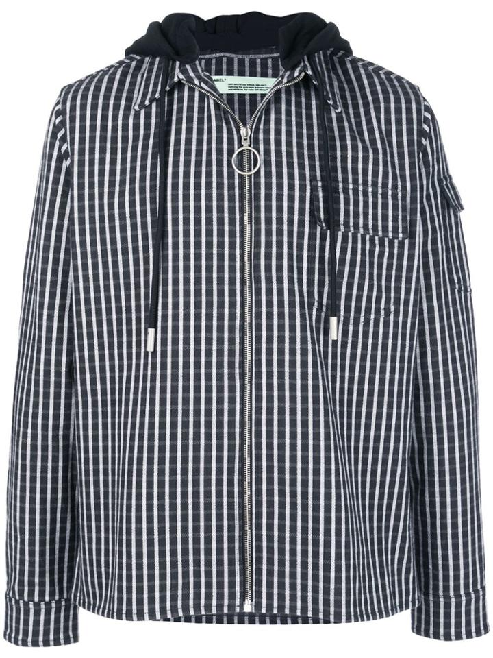 Off-white Check Print Hooded Jacket - Grey