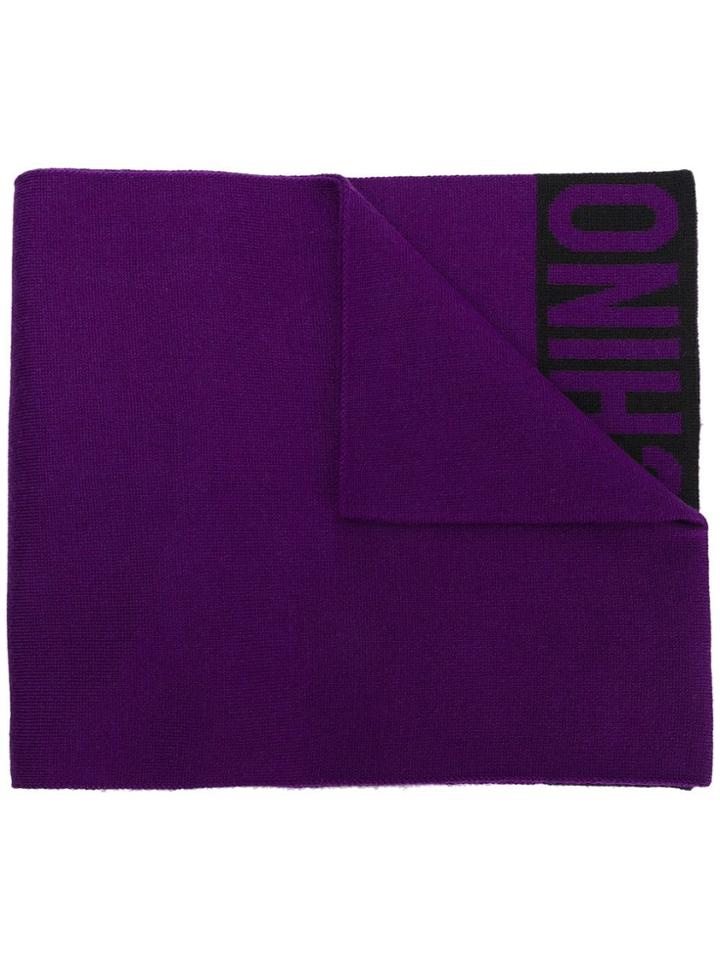 Moschino Logo Embroidered Scarf - Purple