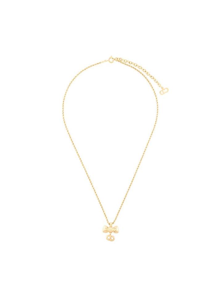 Christian Dior Pre-owned Ribbon Logo Pendant Necklace - Gold