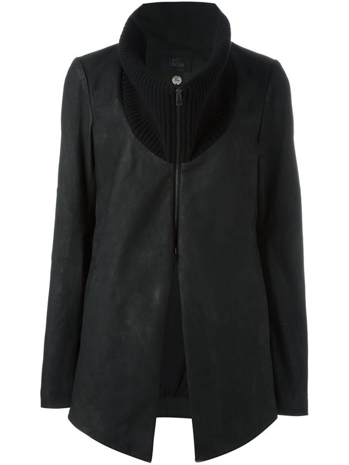 Lost & Found Ria Dunn Wool Collar Leather Jacket, Women's, Size: Small, Black, Cotton/goat Skin/spandex/elastane/wool