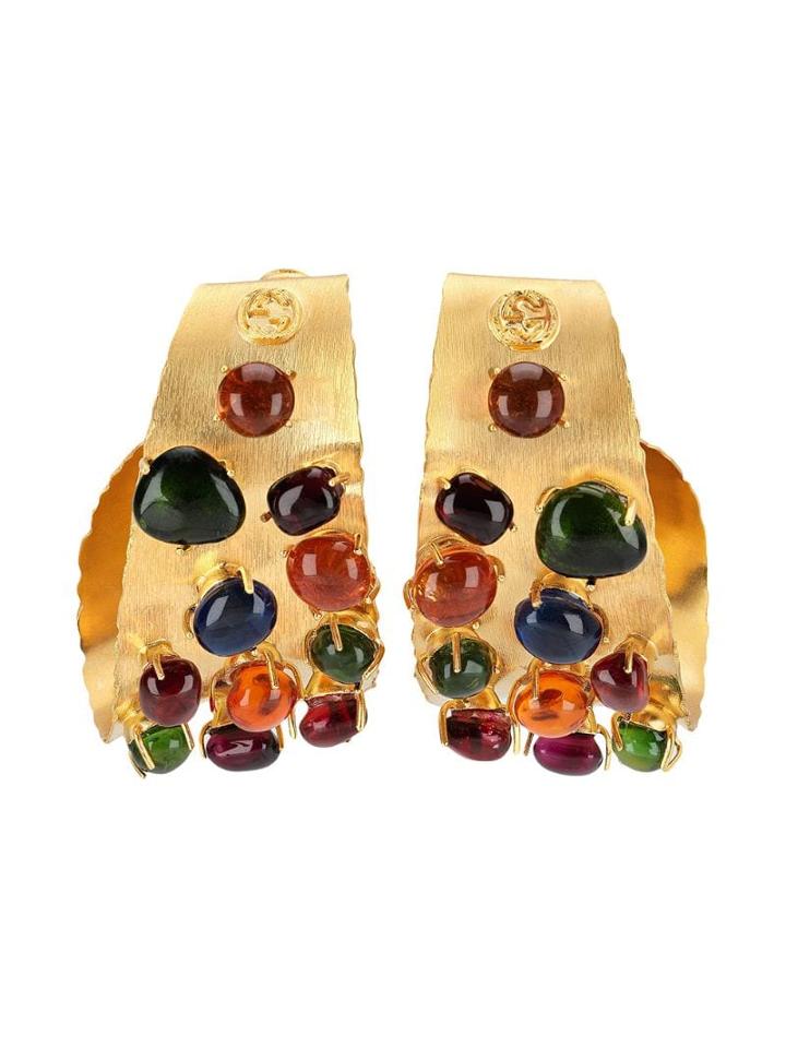 Gucci Hoop Earrings With Cabochon Stones - Gold