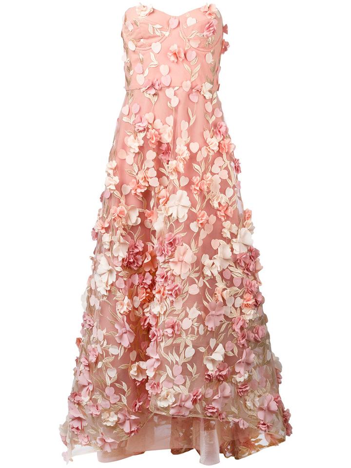 Marchesa Notte - Gathered Petal Gown - Women - Polyester - 8, Pink/purple, Polyester