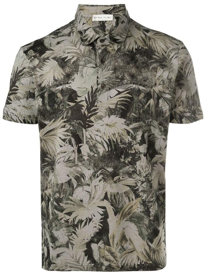 Etro Foliage Print Polo Top - Green