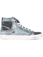 Diesel Denim Hi-top Sneakers, Men's, Size: 41, Blue, Cotton/polyester/rubber