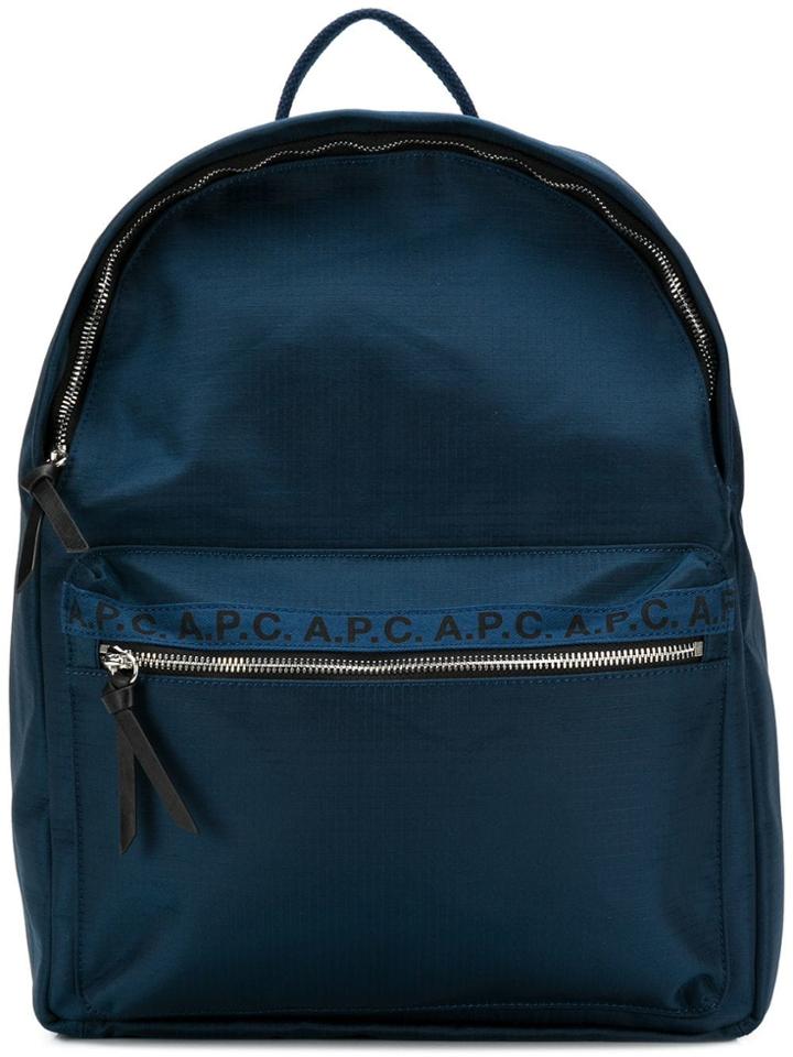 A.p.c. Marc Logo Print Backpack - Blue