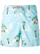 Mc2 Saint Barth - Beach Print Swim Shorts - Men - Polyamide/polyester/spandex/elastane - Xl, Blue, Polyamide/polyester/spandex/elastane