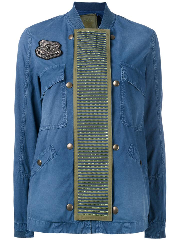 Mr & Mrs Italy - Embellished Panel Bomber Jacket - Women - Cotton - 44, Women's, Blue, Cotton