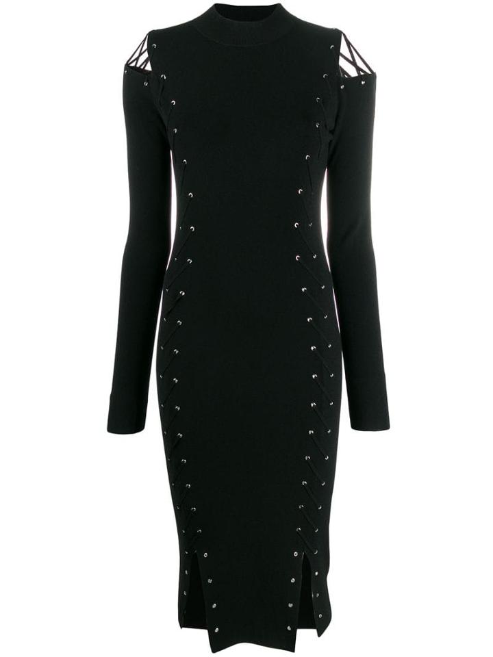 Mcq Alexander Mcqueen Knitted Eyelet Fitted Dress - Black
