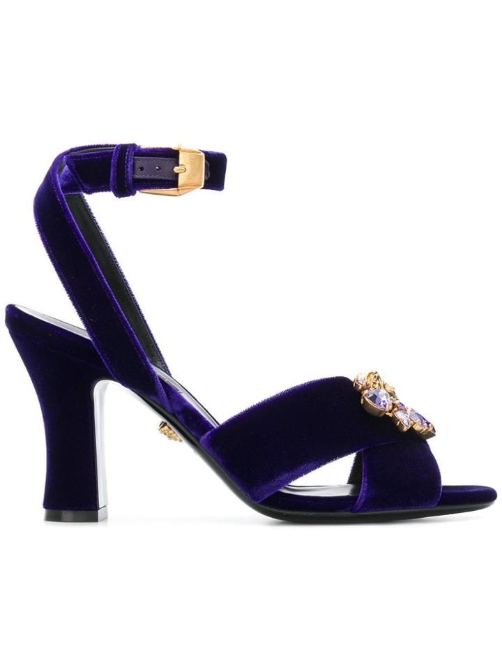 Versace Crystal Medusa Velvet Sandals - Pink & Purple
