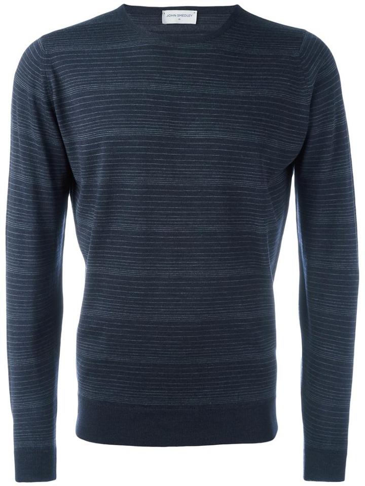 John Smedley Striped Jumper, Men's, Size: Small, Blue, Merino