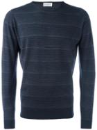 John Smedley Striped Jumper, Men's, Size: Small, Blue, Merino