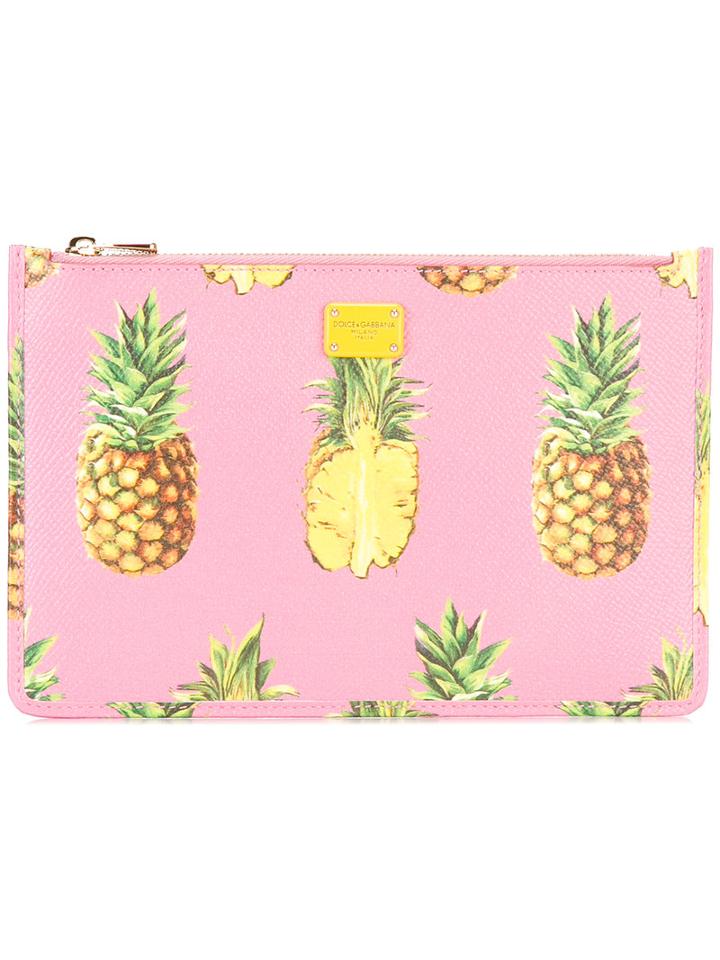 Dolce & Gabbana Pineapple Print Purse, Women's, Pink/purple, Calf Leather
