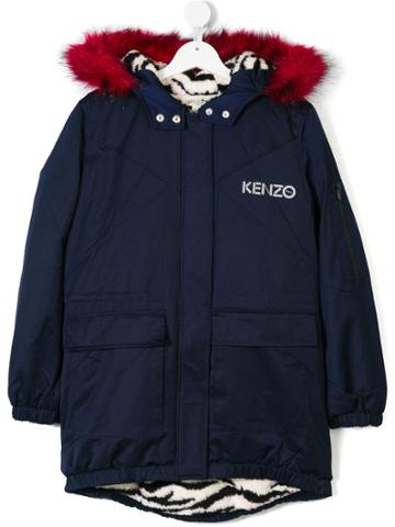 Kenzo Kids Faux Fur Trim Hood Parka - Blue